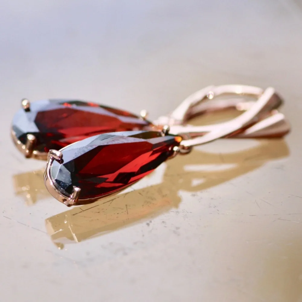 Sold❌️New Red Garnet Earrings 18k Rose Gold Vermeil , January Birthstone - Picture 11 of 12